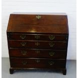 A 19th oak bureau with a fall front and four graduating long drawers, on bracket feet, 110 x 104cm