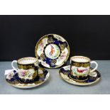 19th century Worcester style 'Fancy Bird' patterned coffee cans and saucers to include three saucers
