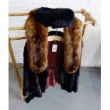 A ladies brown fur jacket, together with a black fur hat and a brown fur stole, (3)