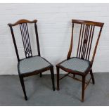 A mahogany and inlaid side chair together with another, both with matching upholstered seats (2) 100