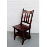 A stained hardwood metamorphic chair / library steps 85 x 43cm