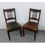 A pair of oak hall chairs with upholstered backs and seats, 92 x 48cm (2)