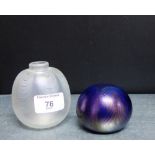 A Norman Stuart Clark purple iridescent glass paperweight, signed to the base and dated '89,