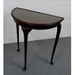 A mahogany demi lune side table, 75 x 66 cm