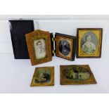 A collection of daguerreotype / ambrotypes and an early 20th century black and white photograph,