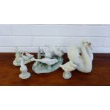 A set of three Lladro Geese figures, a Nao group of Geese and a Lladro figure of a Swan, (5)