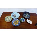 A collection of retro pottery to include a Figgio Flint ashtray, a Stavangerflint dish, and four