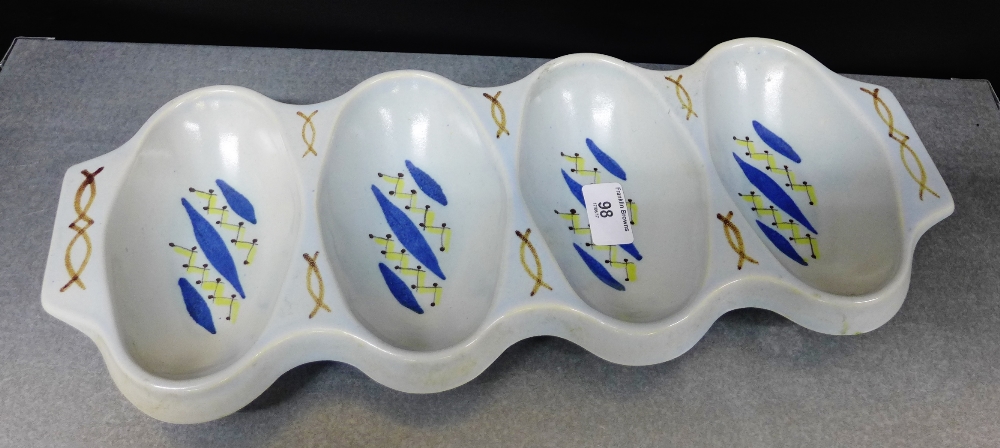 A vintage Buchan pottery four division blue glazed serving dish in the 'Hebrides' pattern, 43 x