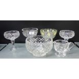 A collection of crystal sundae dishes, a cream jug and a fruit bowl etc., (a lot)