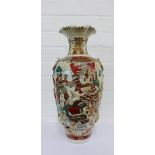 A Japanese earthenware flared rim baluster vase, painted with warriors and stylised motifs, with