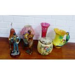 A mixed lot to include a Burleigh ware jug, an Art Deco biscuit barrel, an Art Glass Pear, various