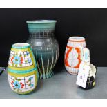 A collection of mid century pottery, to include Guido Gambone style vase with sgrafitto