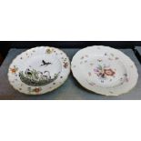 A Meissen floral pattered cabinet plate with moulded rim and gilt edge, together with another with