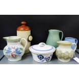 A collection of vintage Buchan pottery to include three jugs, a tankard, a circular serving dish and