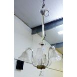 A Murano glass chandelier / light fitting with three branches and fluted shades and leaves, 106cm