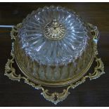 An amber glass and brass ceiling light fitting, 35cm diameter