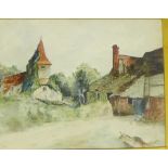 R.M. Wallace 'A Village Scene' Watercolour, in a glazed gilt wood frame, 15 x 11cm