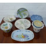 A large collection of vintage Buchan pottery stoneware serving dishes, bowls and planters, (10)