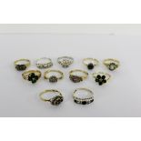 A collection of eleven various 9 carat gold gem and paste set dress rings (11) UK ring sizes Q,