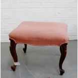 A mahogany stool with upholstered top and cabriole supports, 45 x 56cm