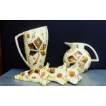 A collection of vintage Gothic patterned Kensington Price lustre Art Deco wares to include jugs,