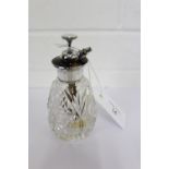 A Sterling silver and tortoiseshell mounted cut glass scent bottle, 14cm high