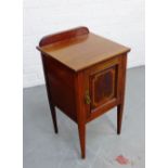 A mahogany and inlaid ledgeback pot cupboard on square tapering supports, 77 x 43cm