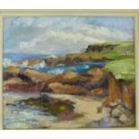 Ann Carrick 'Shoreline Landscape' Oil-on-Canvas, laid down on board, signed bottom right and