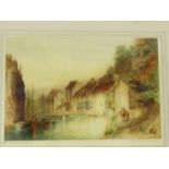 James Alphege Brewer 'Canal Scene' Coloured etching, signed and numbered in pencil, under glass