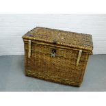 A large wicker trunk with leather fasteners, 59 x 86cm