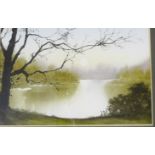 Anthony Waller 'Riverside Landscape' Watercolour, signed bottom right, in a glazed gilt wood