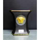 A Rosenthal Versace Gorgona patterned black glazed vase with gilt Greek key borders, 18.5cm high