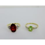 Two 14 carat gold diamond and gemset dress rings, UK ring size Q (2)