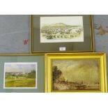 A mixed lot to include a coloured print of 'Belfast Cross', a 'Gleneagles' James Orr print and a
