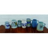 A collection of seven vintage Buchan pottery tankards, together with a vase (8)