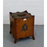 A coal scuttle, housed in a stained country wood case, 39 x 31cm