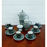 A Cinque Ports pottery coffee set, comprising coffee pot, cream jug, sugar bowl, six cups and six