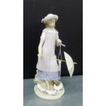 A Lladro porcelain figure of girl with a parasol, 29cm high