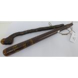 A truncheon with gilt lettering VR SC ARDP, 44cm long, together with a Shillelagh, (2)