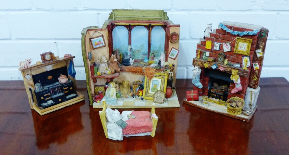 A group of Peter Fagan figure groups to include 'Santa's Little Helpers', 'Curios Shop', a mantle