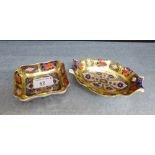 Two Royal Crown Derby Imari pattern 118 trinket dishes, together with a Minton Haddon Hall fruit