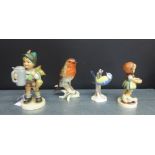 A mixed lot of two Hummel figures to include 'Be Patient' and another, together with two Goebel