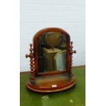 A Victorian mahogany dressing mirror on barley twist supports and oval base , 53cm