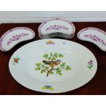 A set of six Haviland Limoges puce, white and gilt kidney shaped dishes, together with a Meissen