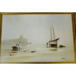 Delaval 'A Shore Scene with Two Girls' Oil-on-canvas Signed bottom right, in a gilt wood frame, 90 x