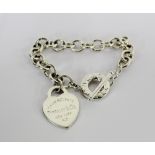 Silver link bracelet with Tiffany heart shaped charm