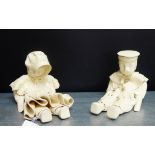 Two Duffy Doll cream glazed hand made figures to include HMS Dolly and his companion, 12cm long, (2)