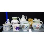 A collection of ten vintage Buchan pottery stoneware jugs and condiment jars, tallest 19cm (10)