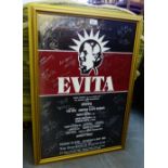 Evita, The Edinburgh Playhouse Promotional framed poster, signed in silver pen by many of the