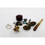 A mixed lot to include a bone whist marker and cheroot holder, brass buttons, dress ring, white